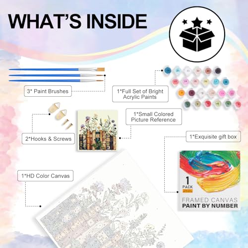 Yezavesu Book Framed Paint by Numbers Kit for Adults 10x 10 inch, Flowers - color: YOP0216, size: 10x10 Inch
