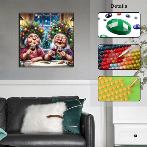 GUMITOON Old Ladies Diamond Art Kits for Adults-Christmas Full Drill Diamond Dots Paintings for Beginners, Round 5D Paint with Diamonds Pictures Gem Art Painting Kits DIY Crafts Kits 14"x14" QCY-100 - color: QCY-100