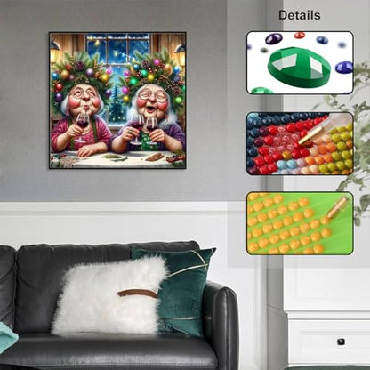 GUMITOON Old Ladies Diamond Art Kits for Adults-Christmas Full Drill Diamond Dots Paintings for Beginners, Round 5D Paint with Diamonds Pictures Gem Art Painting Kits DIY Crafts Kits 14"x14" QCY-100 - color: QCY-100