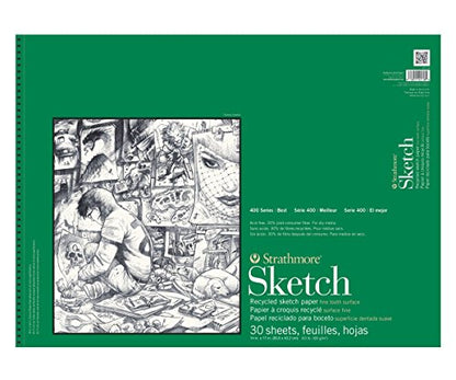 Strathmore 400 Series Sketch Pad, Recycled Paper, 14x17 inch, 100 Sheets - Artist Sketchbook for Drawing, Illustration, Art Class Students - size: 14x17