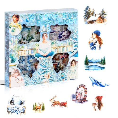 430Pcs Scrapbook Winter Landscape Stickers Set for Scrapbooking Supplies, Aesthetic Collage PET Stickers for Journaling, Junk Journal, Bujo, DIY Craft Art, Scrap Booking Supples Kit - color: Winter Sun Shines