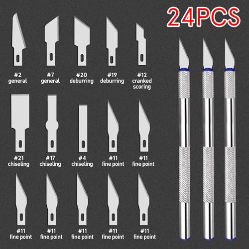 21 Pieces Precision Hobby Craft Knife Set,Razor Sharp Knives for Scrapbooking,Stencil,Art Modeling,Sculpture,Wood Leather,Halloween Pumpkin Carving,Fine Point,Scoring,Chiseling Blade., Black