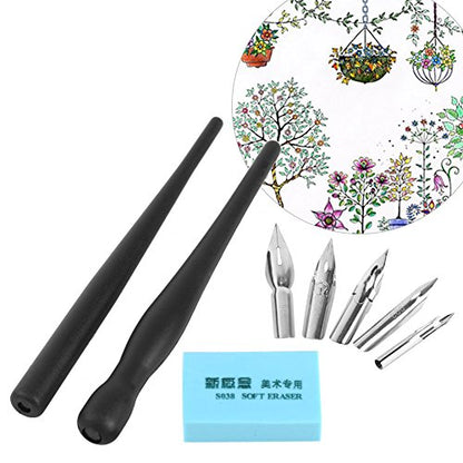 Dip Pen Set for Manga Cartoon Comic Drawing Painting,5 Dip Pen Nibs+2 Holders+Eraser