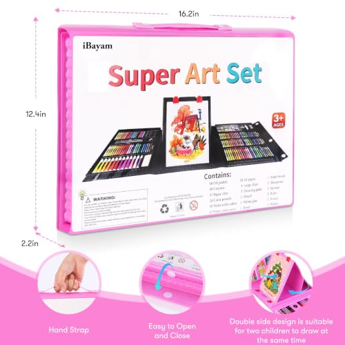 iBayam 251-Pack Pink Art Supplies, Drawing Arts Kits for Kids Teens Adult | Drawing Pad, Coloring Book, Scratch Paper, Travel Art Set Case with Double Sided Trifold Easel, Gifts for Girls 4-16 Year Old - color: Pink