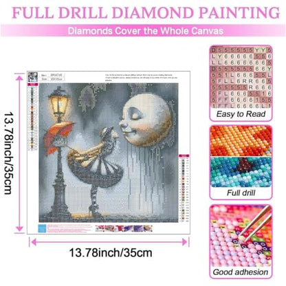 Girl and Moon Diamond Art Kits for Adult diamond painting kits for adults | Cute DIY Diamond Painting Kits 5D Diamond Dots Gem Art Crafts with Tools,Round Full Drill 12x16inch - color: DP04749