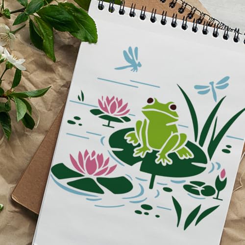 Lotus Frog Stencil, Cute Animals Reusable Painting Template - style: Frog