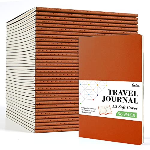 feela 36 Pack Soft Cover Journal Bulk, Lined Blank Travel Journal for Women Men Writing, Notebooks College Ruled for Work, Note Taking Notebook School Business Supplies, 8.2” x 5.5”, A5, Dark Orange - color: 36 Dark Orange