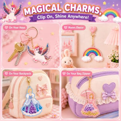 DIY Glitter Craft Kit with Keychains - Mess-Free Arts and Crafts for Kids Ages 4-8, Fun Shake-It Activity, Creative Travel Toys, Party Favors & Birthday Gifts for Girls 4-9 - color: pink