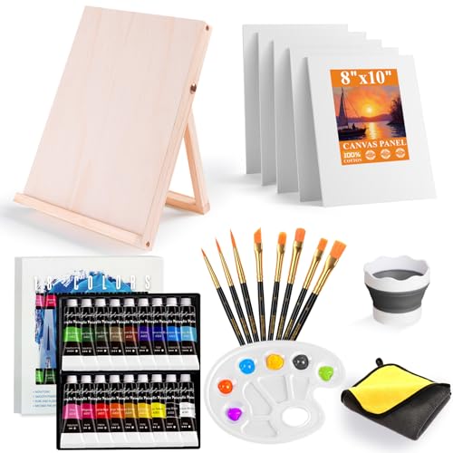 Paint Set for Kids & Adults with 18 Acrylic Paints,Canvas & Easel | 18 acrylic paints,5 canvas panels and an easel for family painting,school projects and creative weekends - color: 18color+35pcs -01