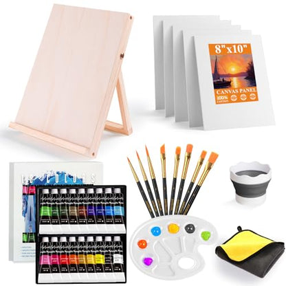 Paint Set for Kids & Adults with 18 Acrylic Paints,Canvas & Easel | 18 acrylic paints,5 canvas panels and an easel for family painting,school projects and creative weekends - color: 18color+35pcs -01