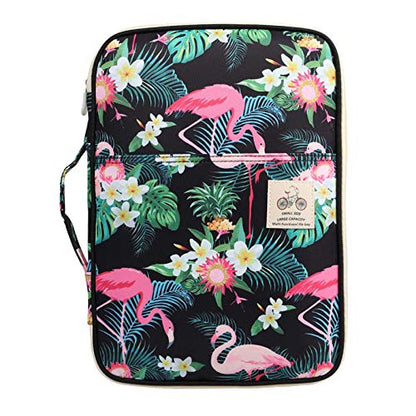 JAKAGO A4 Travel Portfolio Multifunctional Document Organizer Zippered Case for Office Supplies (Flamingo) - color: Flamingo