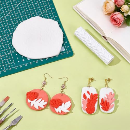 PH PandaHall 2pcs Polymer Clay Texture Roller for Earrings Making Embossing Pottery Rollers, Leaf Pattern Texture Roller Like Polymer Clay Textures Sheets for DIY Jewelry Making Ceramic Pottery Crafts - color: Leaf-3