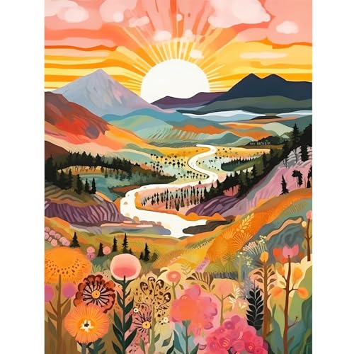 Diamond Art Painting Landscape-Diamond Art Kits for Adults 12x16inch | Sunrise 5D Diamond Painting,DIY Full Drill Diamond Art Sunrise Gem Painting and Crafts Includes All Tools - color: Sunrise, size: 12x16inch(Round diamond painting)