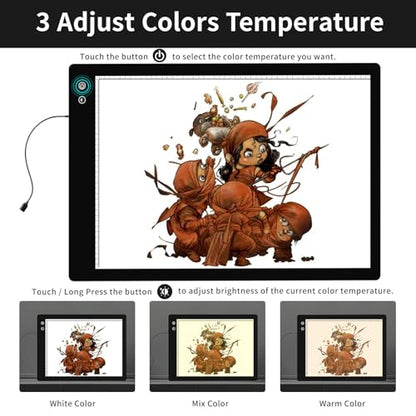 YINGWOND Rechargeable A2 Light Pad, Wireless Battery Powered Artist Tracing Light Box, 3 Colors/6-Level/Stepless Adjusted Brightness Large Light Board for Diamond Painting, Cricut Weeding Vinyl, Art - style: Rechargeable-A2