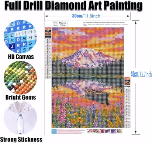3 Pack Diamond Painting Kit for Adults-Lake Landscape Diamond Art Kits | 5D DIY Full Round Drill Diamonds Gem Art Set for Home Wall Decor 12x16inch (Cabin by the Lake) - color: Lake Landscape