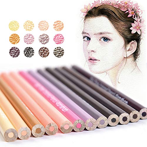 12Skin Tone Colored Pencils Oil Based,Pre-sharpened Wooden Color Pencil Set - color: 12 skin pencils