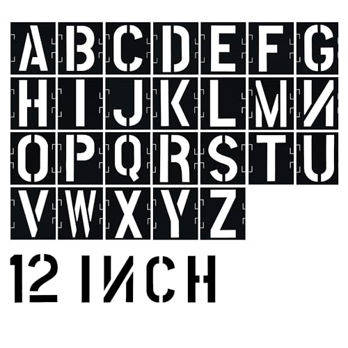 12 Inch Letter Stencils Alphabet Art Craft Interlocking Stencil Kit Plastic Large Size Letter Stencils for Wood Wall Fabric Glass Paper Signage DIY Art Projects - style: 12 Inch Letter