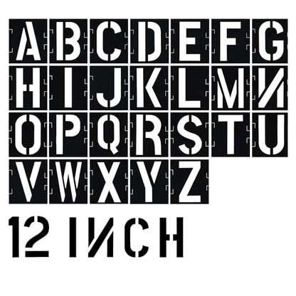 12 Inch Letter Stencils Alphabet Art Craft Interlocking Stencil Kit Plastic Large Size Letter Stencils for Wood Wall Fabric Glass Paper Signage DIY Art Projects - style: 12 Inch Letter