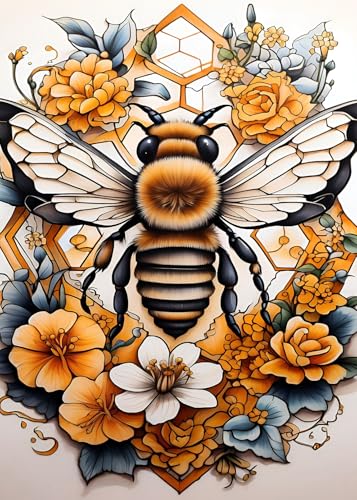 KINPLUB Bee Diamond Painting Kits for Adults, Bee Flowers Diamond Art Kits for Beginners, DIY Full Round Drill Paint by Diamonds, Home Wall Decor 12 x 16 Inch - color: Bee