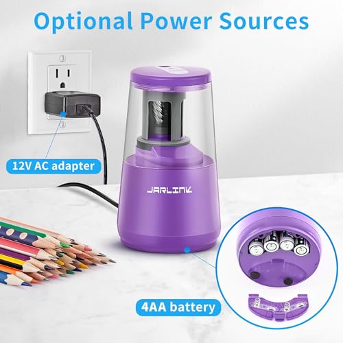 JARLINK Electric Pencil Sharpener, Heavy Duty Helical Blade, Auto Stop - color: Purple