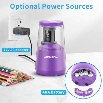 JARLINK Electric Pencil Sharpener, Heavy Duty Helical Blade, Auto Stop - color: Purple