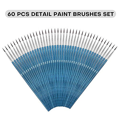 Fine Tip Paint Brushes,BWLKY 60Pcs Miniature Paint Brushes Fine Detail 00 Paint Brush Tiny Painting Brushes for Acrylic Oil Watercolor, Face Nail Art Craft