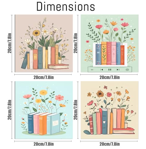 Canrichshop 4 Pcs Book Paint by Numbers Kit for Adults & Ages Over 12,Framed Books Adults' Paint-by-Number Kits, DIY Painting by Numbers for Adults Flowers for Decor Present 8X 8 in - color: BKH1550+BKH1551+BKH1552+BKH1553