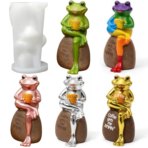 3D Frog Resin Mold, Frog Animal Silicone Molds for Epoxy Resin | Cross-Legged Coffee Frog Silicone Epoxy Resin Molds for Casting, Plaster, DIY Crafts, Candle Making, Figurine, Desktop Decor - color: Coffee Frog Resin Mold