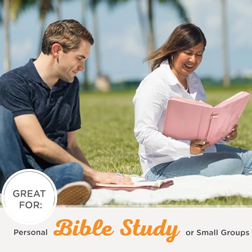 Christian Art Gifts Pink & Gold Floral Faux Leather Fashion Bible Cover for Women: Everything Through Christ - Phil. 4:13 Inspirational Scripture w/Sleeves, Pocket, Pen Loops to Organize, Pink, Large - size: Large