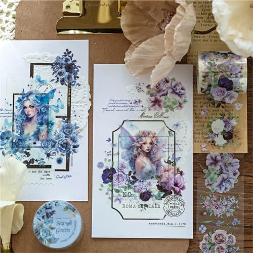 Flowers Tape Stickers for Journaling Supplies,Scrapbook Stickers for DIY - color: Sea