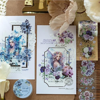 Flowers Tape Stickers for Journaling Supplies,Scrapbook Stickers for DIY - color: Sea