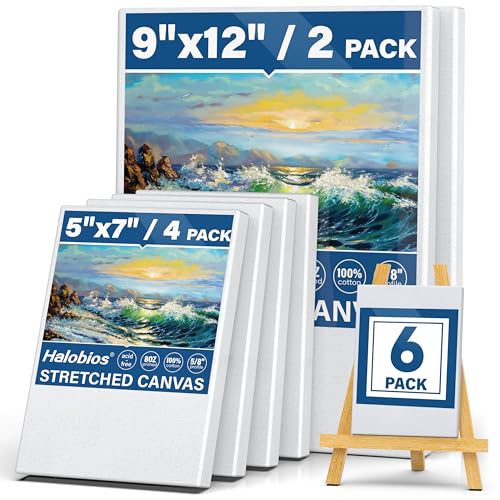 6 Packs Stretched Canvases for Painting with 5x7in,9x12in Canvas, Blank Canvases for Acrylics, Oils & Other Painting Media, 5/8 Inch Profile 100% Cotton Artist Framed Canvas - size: 6 Pack Mixed - 9×12IN 5×7IN