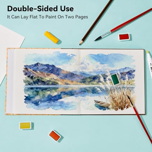 Arrtx Square Watercolor Sketchbook, 7.09" Cold Press | 140LB/300GSM, 100% Cotton, Hardcover, 24 Sheets. Ideal Travel Notebook for Artists, Adults, and Students - size: 7.09x7.09''