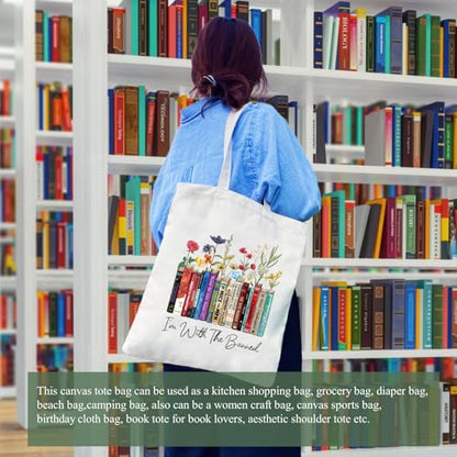 Canvas Aesthetic Tote Bag for Women with Inner Pocket Totes Shoulder Book Bag Shopping Reusable Grocery Bags - color: I'm With the Banned Tote Bag