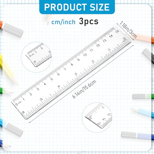 3 Pack 6 Inch Ruler Set Plastic Straight Ruler Transparent Measuring Tool Acrylic Clear Ruler for School Office Student - color: Transparent, size: 3 x 6 Inch
