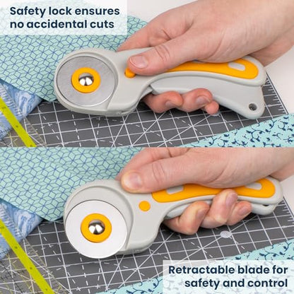 WA Portman Fabric Cutter Tool, 45mm Rotary Cutter for Fabric with 5 Blades | Quiliting Rotary Cutter with 5 Extra Rotary Blades for Sewing Cutting Mat, 45mm Roller Cutters with Cutting Wheel for Crafts
