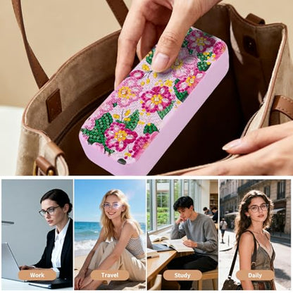 FlyingMage 5D Diamond Art Painting Kit for Adults Beginner, Small DIY Diamond Dots Gem Art Painting Mosaic Kits, Cute Hard Shell Sunglasses Eyeglasses Glasses Case for Women Teen, Sakura - color: Pink Flower