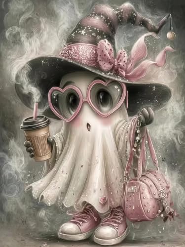 Diamond Painting Kits for Adults,Halloween Cartoon Ghost Diamond Art Kits | DIY Full Round Drill Gem Painting Paint by Diamonds Relaxing Craft for Home Wall Decor 12x16In - color: KM1320-1