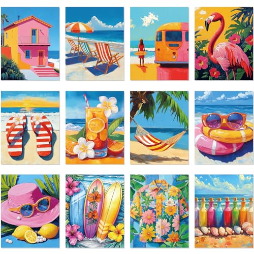 Sherr 12 Pcs Pre Drawn Canvas for Adults,Hawaiian Holiday,8 x 10 Inch | Pre Printed Canvas, Sip and Paint Party Canvas Painting Kit, for Holiday Painting Crafts Favor - size: 8 x 10 Inch, style: Hawaiian Holiday