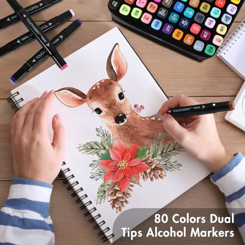 Hyrrt 80 Colors Art Markers Pens, Dual Tips Alcohol Markers Set with Base, Permanent Sketch Marker Set for Kids Adults Painting, Coloring, Illustrations,Sketching.