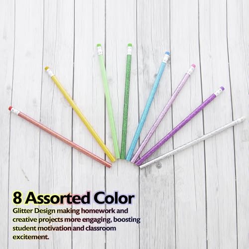 BAZIC PRODUCTS Metallic Glitter #2 Pencils, Eraser, 8 Count, 2-Pack | #2 HB lead, Glitter metallic barrels, eraser tops, school, gifts, party favors, fun everyday writing - size: 8 Count (Pack of 2)