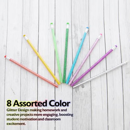 BAZIC PRODUCTS Metallic Glitter #2 Pencils, Eraser, 8 Count, 2-Pack | #2 HB lead, Glitter metallic barrels, eraser tops, school, gifts, party favors, fun everyday writing - size: 8 Count (Pack of 2)