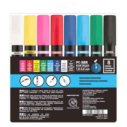 POSCA® PC-5BR Brush Tip Paint Markers, 8 Count Reversible Brush Set - size: 1 Count (Pack of 8), style: Brush Tip