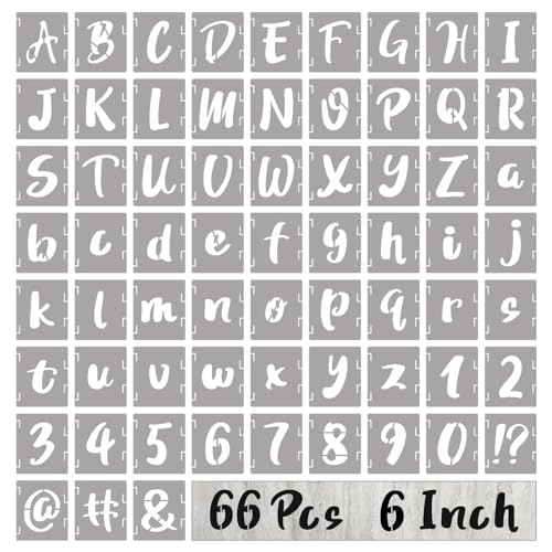 BAMIDELE 6 Inch Letter Stencils and Numbers, 66 Pcs Reusable Plastic Alphabet Symbol Interlocking Drawing Template Kit for Painting on Wood, Wall, Chalkboard, Fabric, Door Porch, Signage - size: 6 Inch