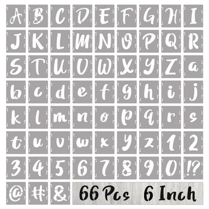 BAMIDELE 6 Inch Letter Stencils and Numbers, 66 Pcs Reusable Plastic Alphabet Symbol Interlocking Drawing Template Kit for Painting on Wood, Wall, Chalkboard, Fabric, Door Porch, Signage - size: 6 Inch