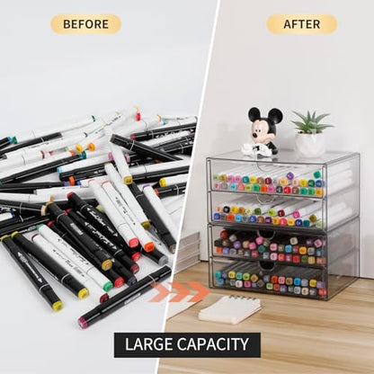 Clear Plastic Drawer Organizer, 4 Drawers | Stackable Desk Organizers and Accessories, For Home Office Supplies, Marker Pen, Notebooks, Art Crafts - size: 4 Drawers