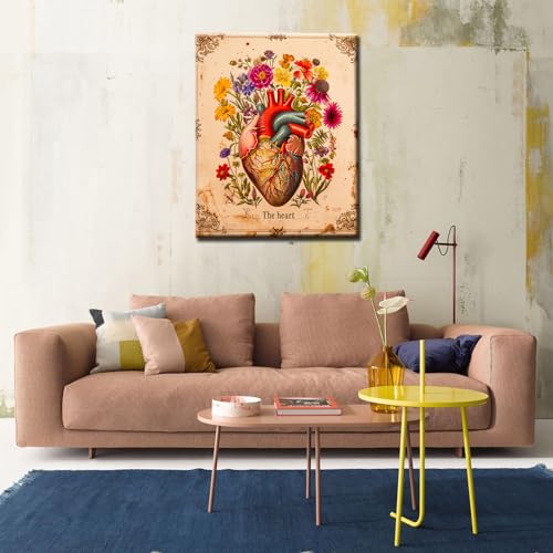 Heart Flower Blossom Wall Paint by Number Kits for Adults,Education Painting Modern Decor for Nurses Doctor Office Clinic School Gift,Paints for Home Wall Decor Without Framed Canvas 16''W x 20''H - color: Organs-03, size: 16''x20''(Frameless)