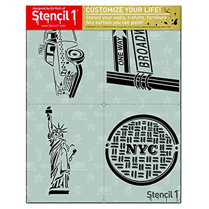 NYC Stencil 4 Pack 8.5" x 11" New York City Landmark Painting | Reusable Mylar DIY Designs for Walls Furniture Canvas Bags Shirts Arts Crafts Taxis Statue of Libery Broadway