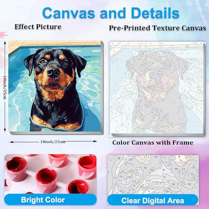 Artunion Framed Paint by Numbers Kit for Adults Beginners & Kids Ages 8-12,Rotweiler Dog Paint by Number with Frame,Dog Animal Paint by Numbers Kit on Canvas 10 * 10 Inch Without Easel - color: ZXT-374-F