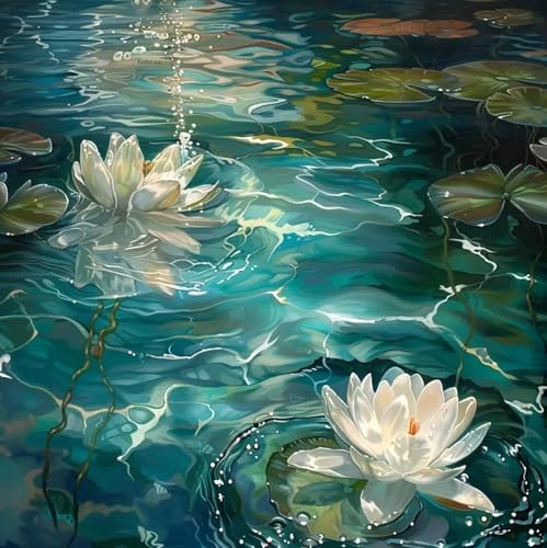 Lotus Diamond Painting Kits for Adults Beginners - Summer Flowers Diamond Art Kits for Adults, Full Drill DIY 5D Diamond Painting Flowers Gem Art Crafts Kits for Home Wall Decor 12X12inches Summer - color: 25-06 Lotus